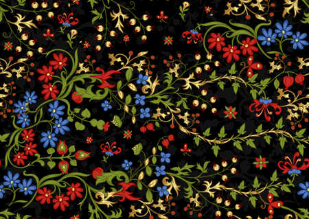 Floral vintage seamless pattern. Medieval illuminati manuscript inspiration. Design for wrapping paper, wallpaper, fabrics and fashion clothes. Vector illustration.のイラスト素材