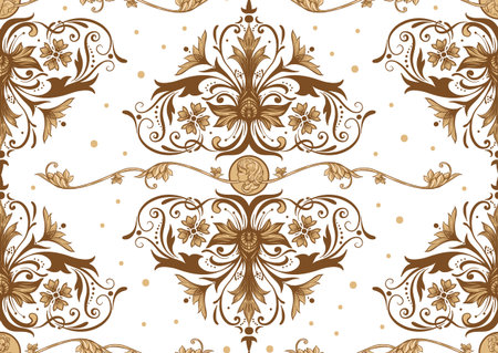 Seamless pattern, background In baroque, rococo, victorian, renaissance style. Trendy frolar vintage pattern in vintage beige colors. Vector illustrationのイラスト素材