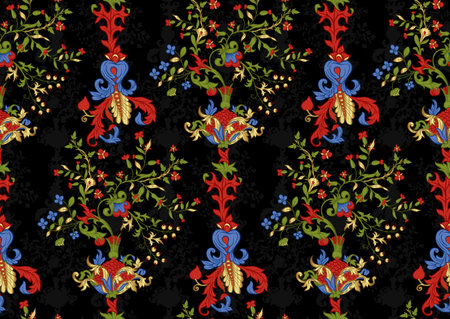 Floral vintage seamless pattern. Medieval illuminati manuscript inspiration. Design for wrapping paper, wallpaper, fabrics and fashion clothes. Vector illustration.のイラスト素材