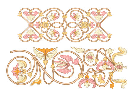 Byzantine traditional historical floral motifs, pattern. Clip art, set of elements for design Vector illustration.のイラスト素材