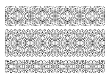 Interlacing abstract ornament in the medieval, romanesque style. Element for design. Outline vector illustration. Isolated on white background.のイラスト素材
