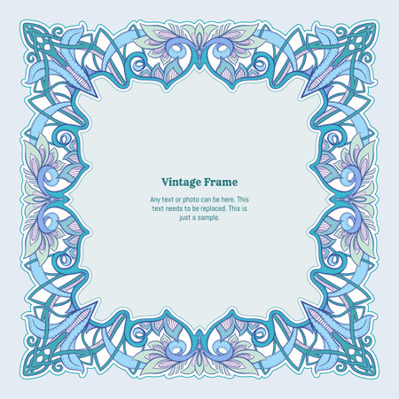 Decorative ornament border, frame, template for product label, cosmetic packaging. In art nouveau style, vintage, old, retro style. Vector illustration.のイラスト素材
