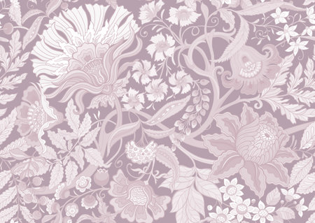 Fantasy flowers in retro, vintage, jacobean embroidery style. Seamless pattern, background. Vector illustration.のイラスト素材