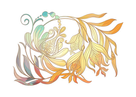 Fantasy flowers in retro, vintage, jacobean embroidery style. Clip art, set of elements for design Vector illustration.のイラスト素材