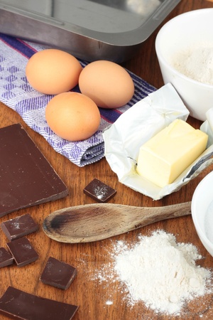 Ingredients for baking chocolate browniesの写真素材