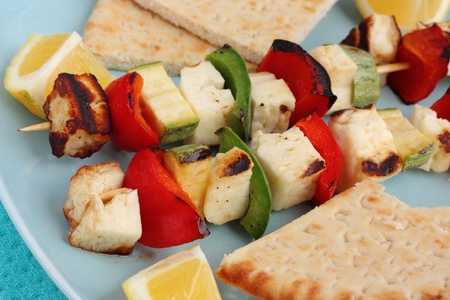 Halloumi cheese souvlaki close-upの写真素材