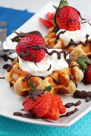 Strawberry waffles dessertの写真素材