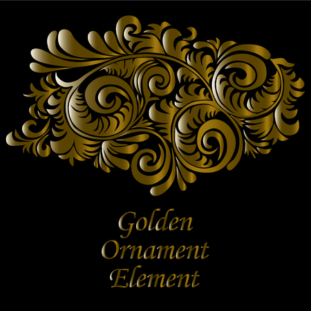 Ornamental gold and swirly decorative element,   on black background isolated on separate layer.のイラスト素材