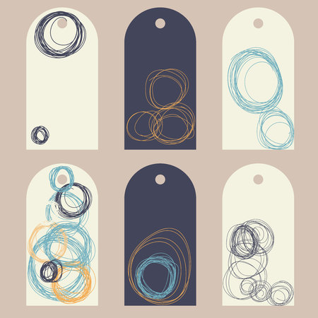 Collection of gift tags with hand drawn circles. Vector clip art illustration.のイラスト素材