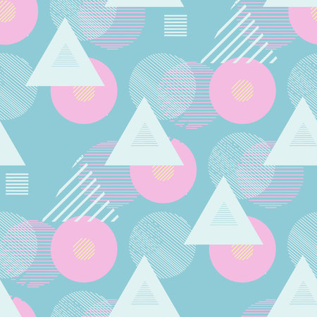 Seamless retro patterns with triangles and circles.のイラスト素材