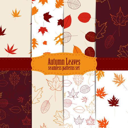 Set of seamless pattern with colorful autumn leaves. Vector illustration.のイラスト素材