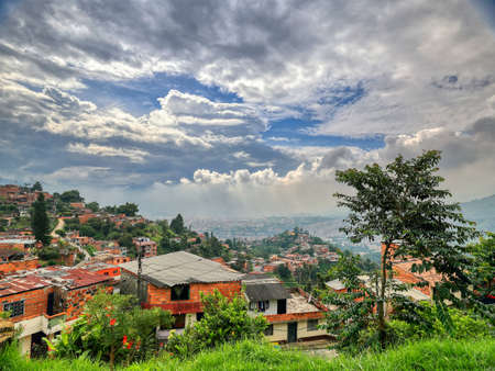LATAM, Colombia Antioquia, Medellin - October 9, 2018: San Javier is a residential area, occupying a hilly sprawl at the western edge of MedellÃ­n. It is one of the most densely populated parts of theのeditorial素材