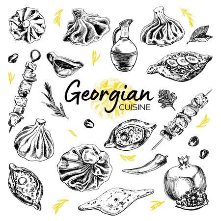 Hand Drawn Georgian Cuisine.のイラスト素材