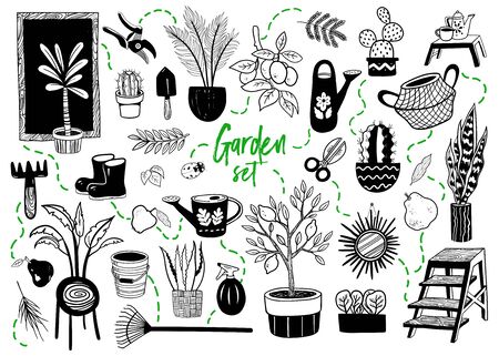 Garden themed doodle set. Hand drawn vector illustrationのイラスト素材