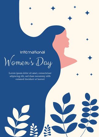Happy International Women's Day on March 8th design background. Illustration of woman's face profile with retro style makeup. EPS10 vector.のイラスト素材