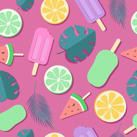 Summer seamless pattern. Summer background, summer banner. Ice cream pattern. Watercolor vector backgroundのイラスト素材