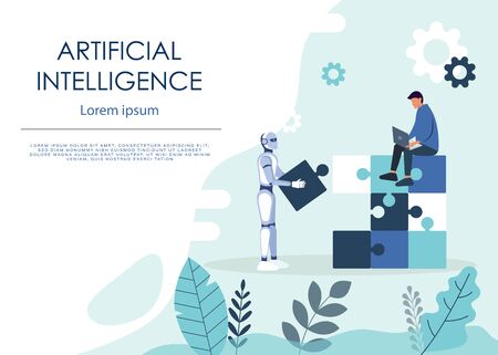 People And Robots Handshake Modern Human And Artificial Intelligence Futuristic Mechanism Technology Vector Illustration.のイラスト素材