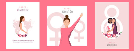 Set womens day backgrounds. International Women's Day. Vector template with lettering design. Vector illusttation.のイラスト素材