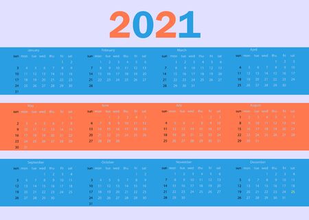 Vector calendar for 2021 year. Day planner the scheduler in this minimalist for print on a black background. Vectorのイラスト素材