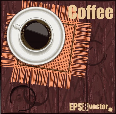 Cup of coffee with beans on a napkin のイラスト素材