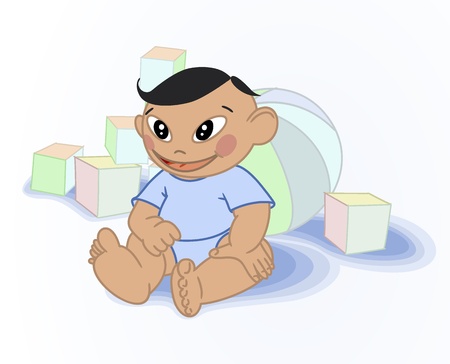 Asian boy toys in the backgroundのイラスト素材