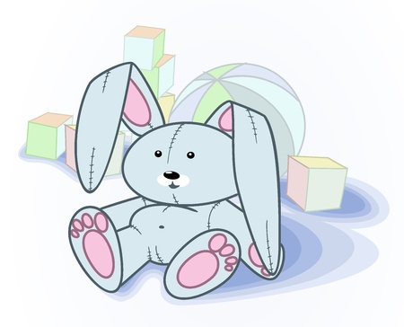 Funny bunny on the background of toysのイラスト素材