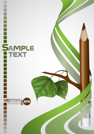 Wooden pencil with leaf. Vector illustration. のイラスト素材