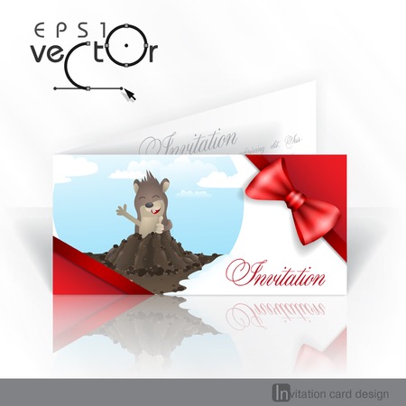 Invitation Card Design, Template. Happy Groundhog Day.  Vector Illustrationのイラスト素材