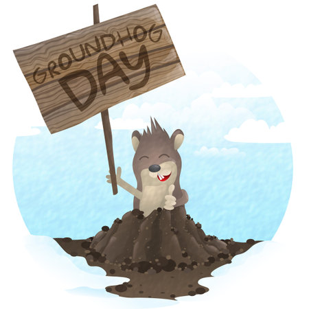 Happy Groundhog Day.  Vector Illustration.のイラスト素材