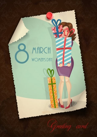 Greeting Card Design, Template. Happy Women's Day, March 8. Vector Illustration. のイラスト素材