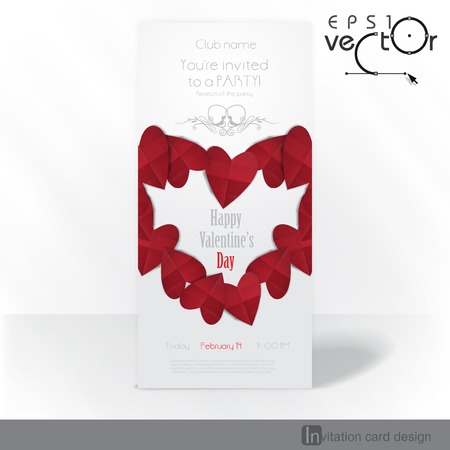 Party Invitation Card Design, Template. Happy Valentines Day.  Vector Illustration. のイラスト素材