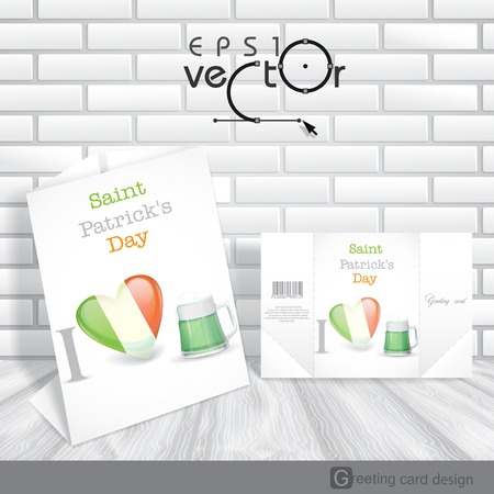 Greeting Card Design, Template. St. Patrick's Day. I Love Beer. Vector Illustration.のイラスト素材