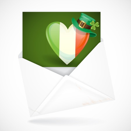 Postal Envelopes With Greeting Card. St. Patrick's Day. Irish Flag In The Shape Of A Heart.の写真素材