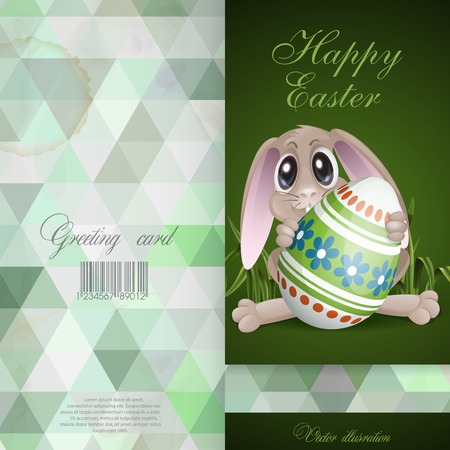 Greeting Card Design, Template. Easter Bunny With Colorful Egg. のイラスト素材