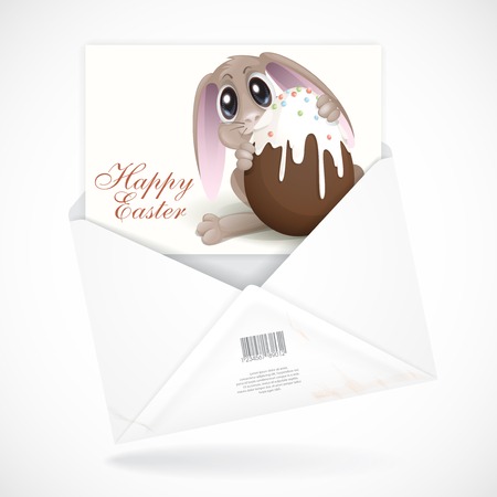 Postal Envelopes With Greeting Card. Easter Bunny With Chocolate Egg. のイラスト素材