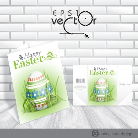 Greeting Card Design, Template. Easter Background With Eggs In Grass. Vector Illustration.のイラスト素材