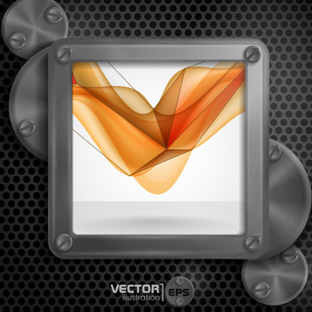 Metallic Frame With Screws On Abstract Metallic Background. Vector Illustration. のイラスト素材