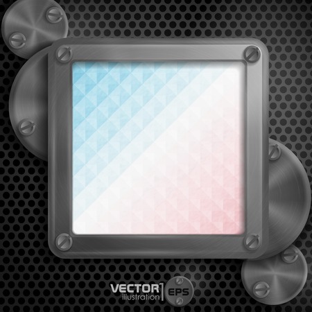 Metallic Frame With Screws On Abstract Metallic Background. Vector Illustration. のイラスト素材