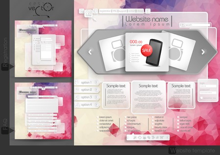 Website Design Template Menu Elements With FAQ And Registration. のイラスト素材