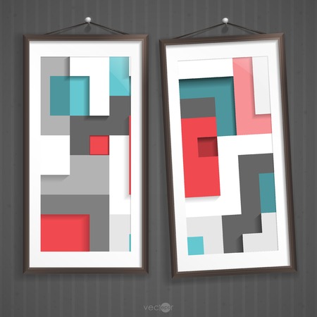 Two  Frames Of Picture On A Striped Old Wall. Vector Illustrationのイラスト素材