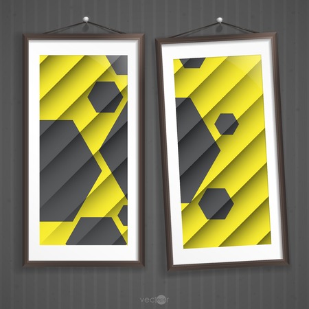 Two  Frames Of Picture On A Striped Old Wallのイラスト素材