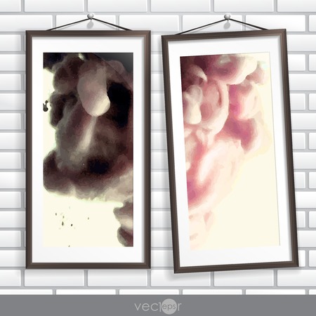 Two  Frames Of Picture On A Striped Old Wallのイラスト素材