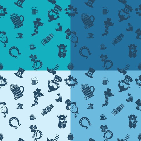 Saint Patricks Day Seamless Pattern. Four Background in Different Colors. Vector. Clean Work Minimum Pointsのイラスト素材