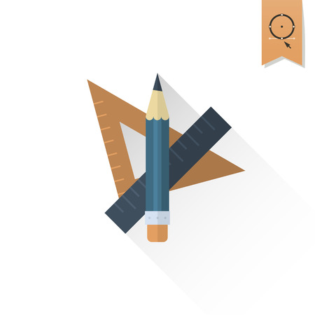 School and Education Icon - Ruler and Pencil. Vector Illustration. Flat design styleのイラスト素材