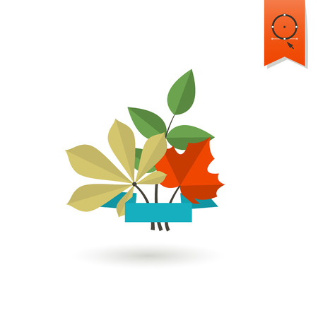 Leaves with Ribbon for Text. Single Flat Autumn Icon . Simple and Minimalistic Style. Vectorのイラスト素材