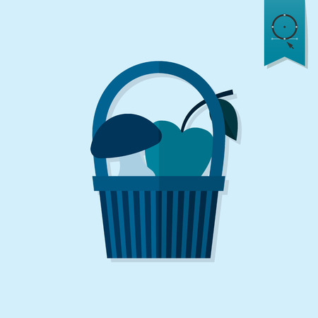 Mushroom and Apple in a Basket.のイラスト素材