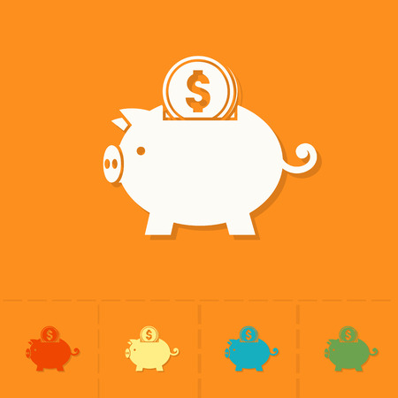 Piggy Moneybox with Coins. Business and Finance, Single Flat Iconのイラスト素材