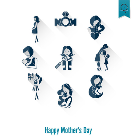 Happy Mothers Day Simple Flat Iconsのイラスト素材