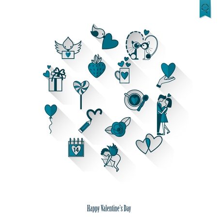 Simple Flat Icons Collection for Valentines Day, Wedding, Love and Romantic Events.の写真素材