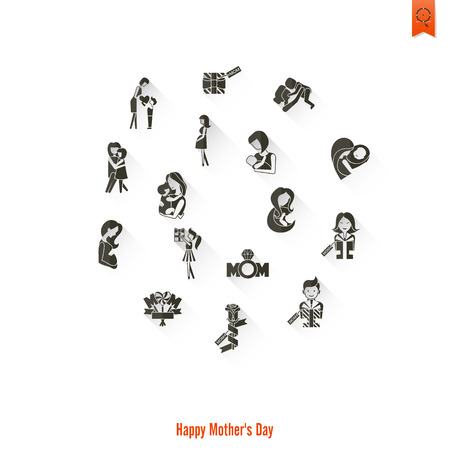 Happy Mothers Day Simple Flat Icons. Vector, Clean Work, Minimum Pointsのイラスト素材